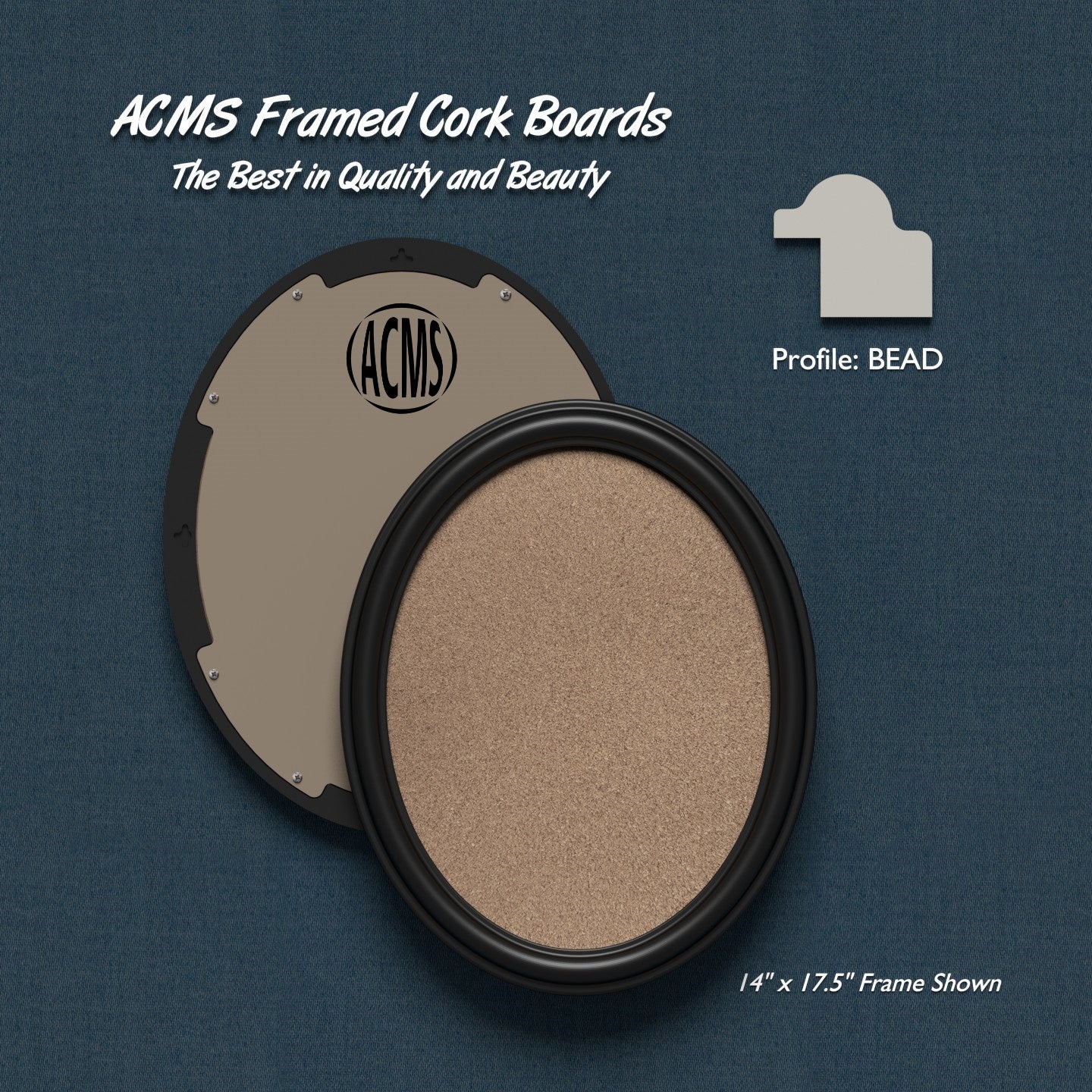 ACMS Oval Framed Corkboard - 1 3/8" BEAD Profile