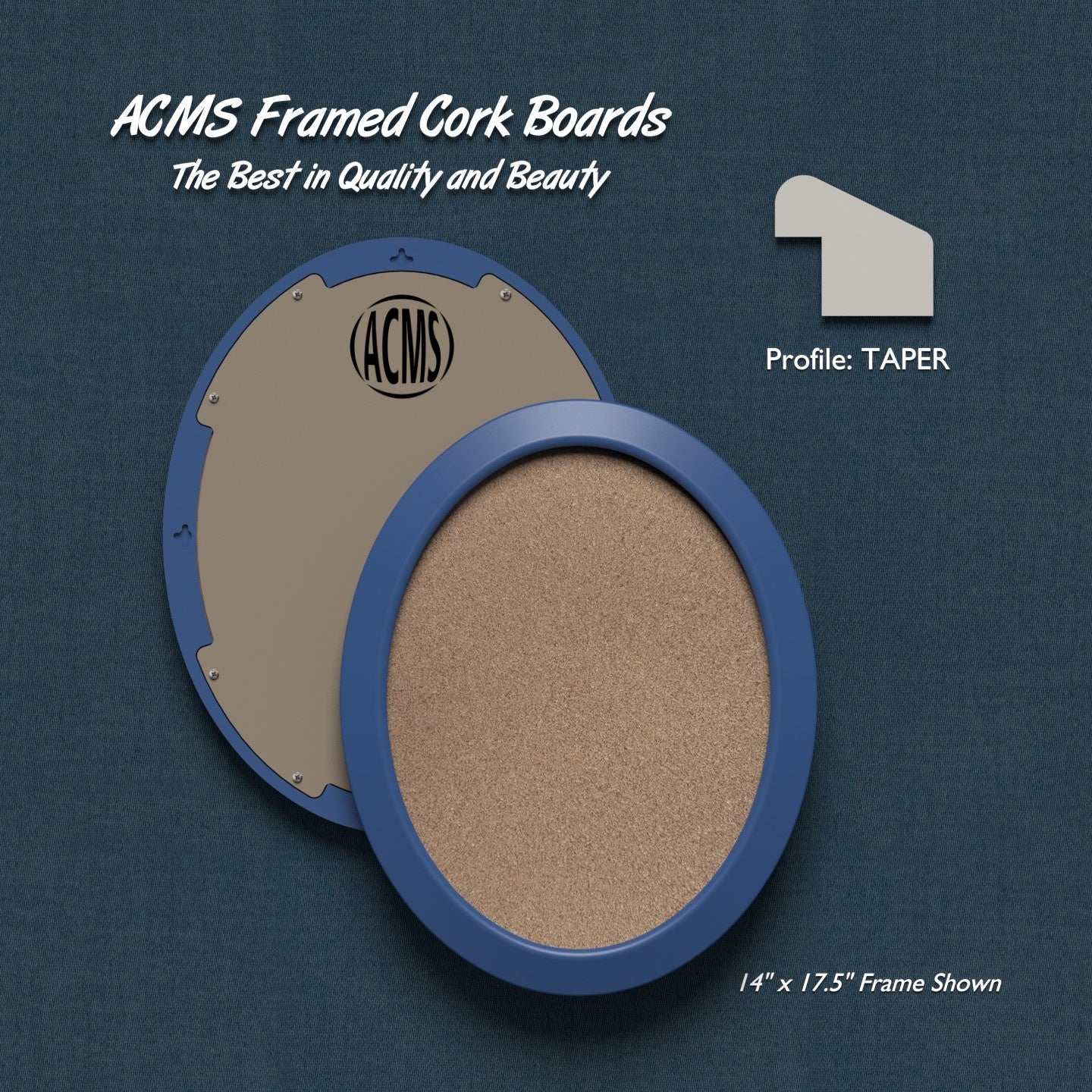 ACMS Oval Framed Corkboard - 1 3/8" TAPER Profile
