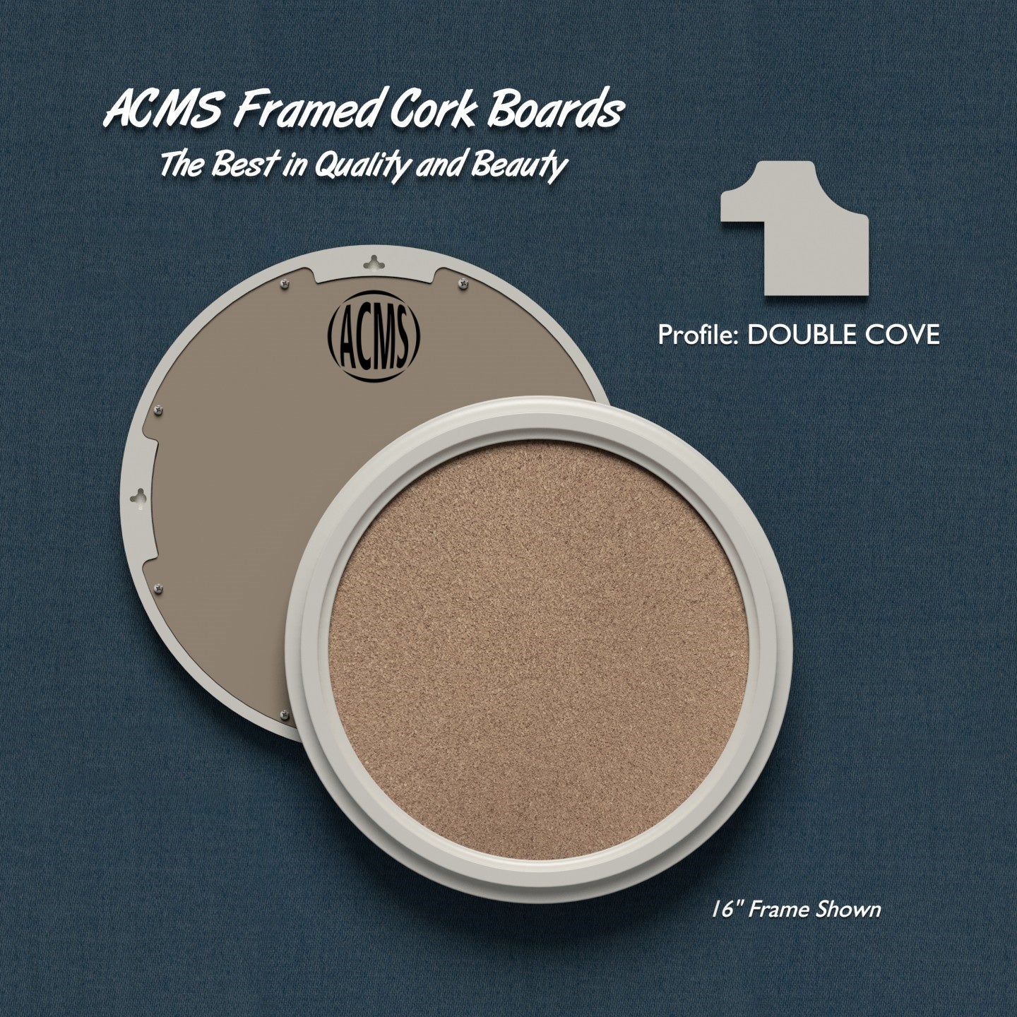 ACMS Round Framed Corkboard - 1 3/8" DOUBLE COVE Profile