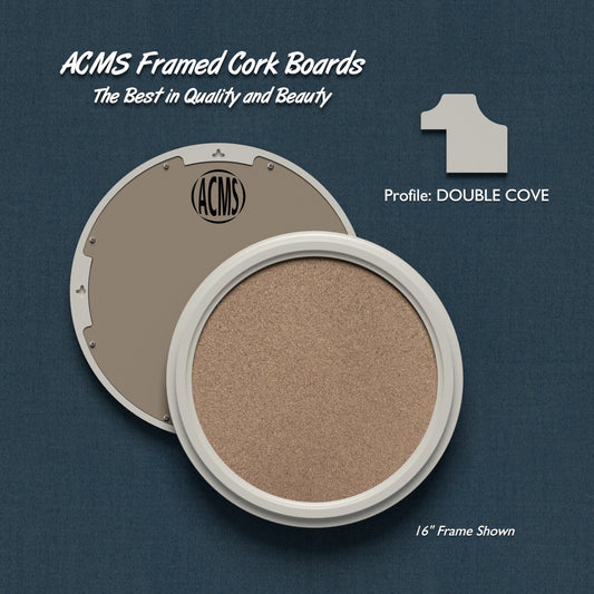 ACMS Round Framed Corkboard - 1 3/8" DOUBLE COVE Profile