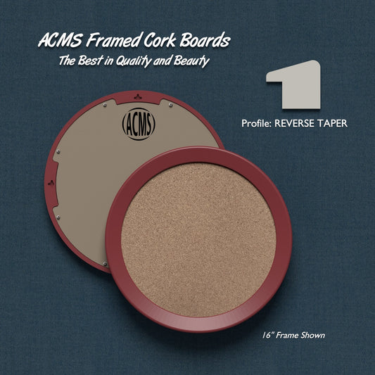 ACMS Round Framed Corkboard - 1 3/8" REVERSE TAPER Profile