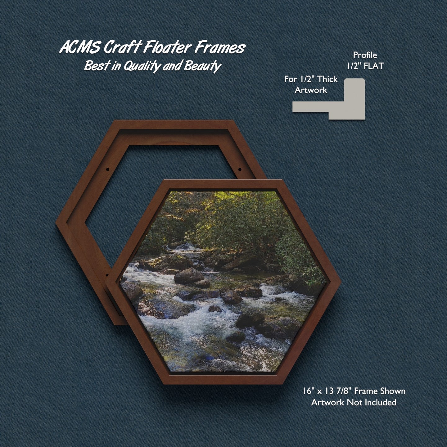 ACMS Hexagon Craft Floater Frame - For 1/2" Thick Artwork - Profile 1/2" FLAT
