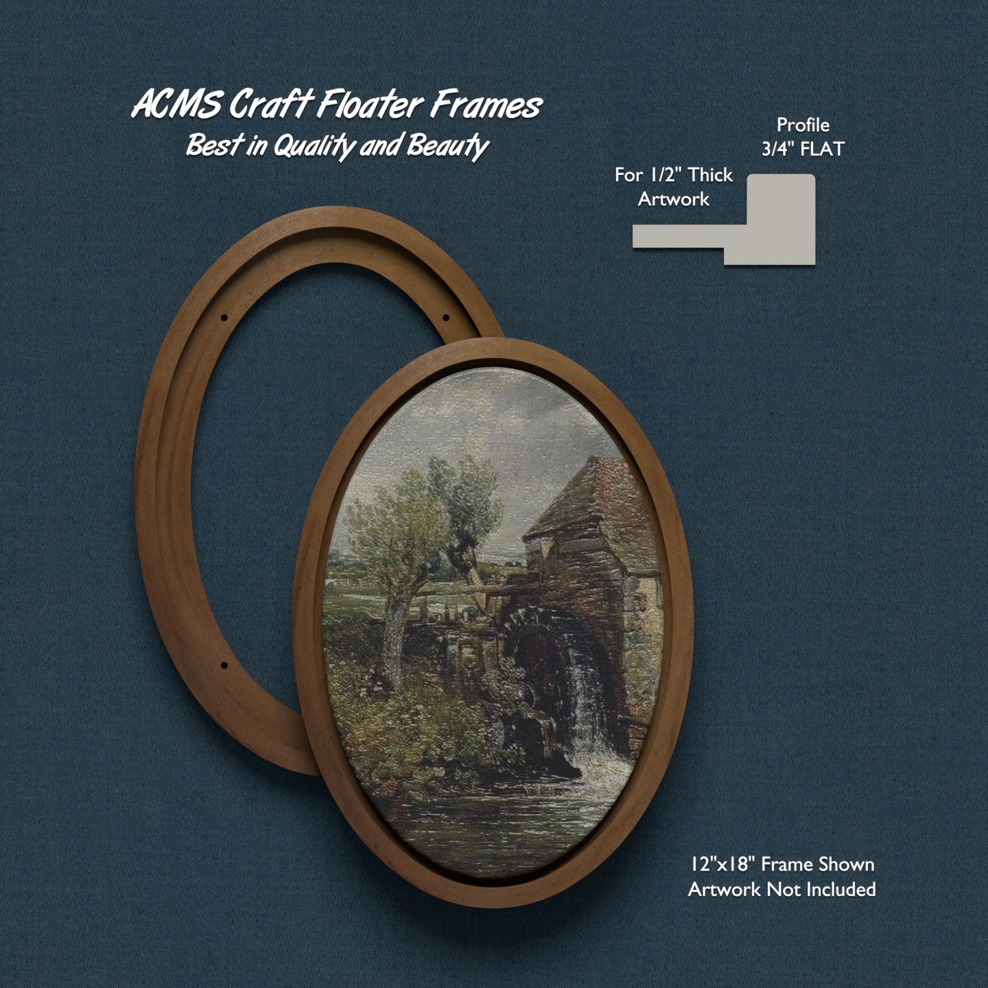 ACMS Oval Craft Floater Frame - For 1/2" Thick Artwork - Profile 3/4" FLAT