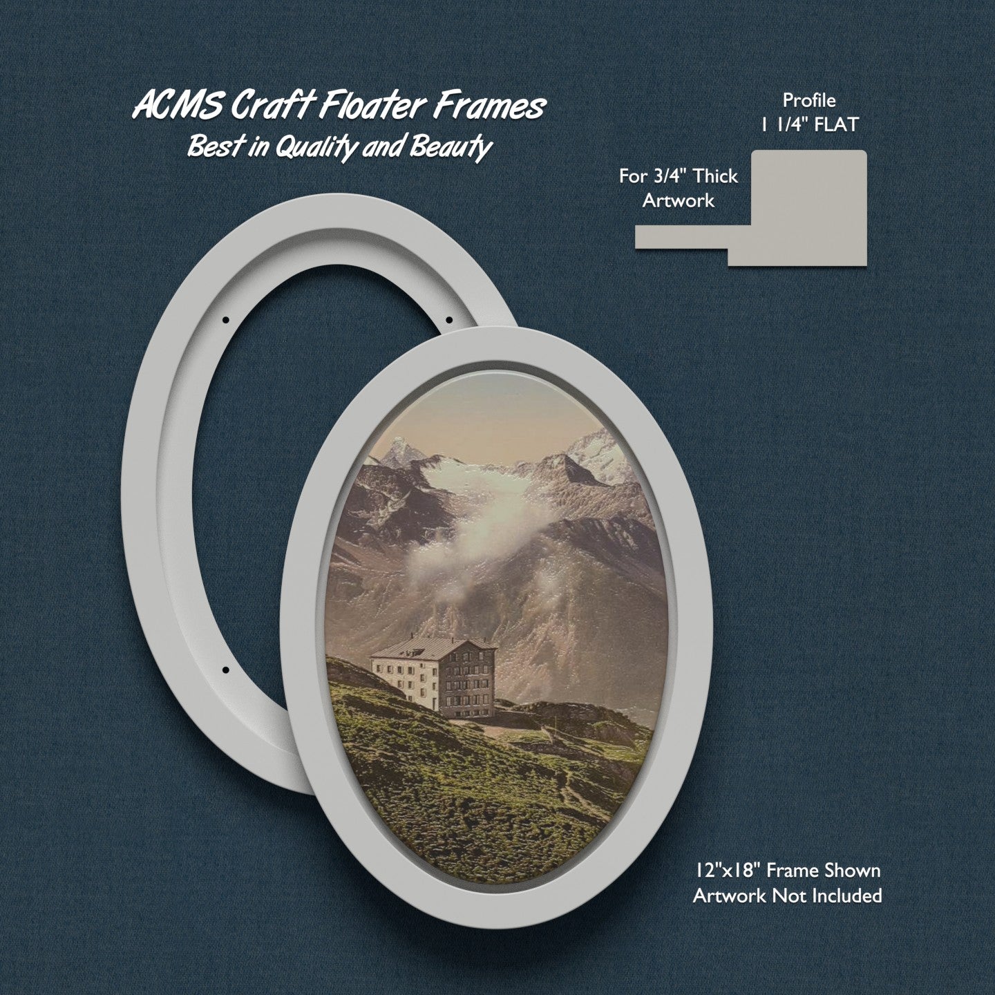 ACMS Oval Craft Floater Frame - For 3/4" Thick Artwork - Profile 1 1/4" FLAT