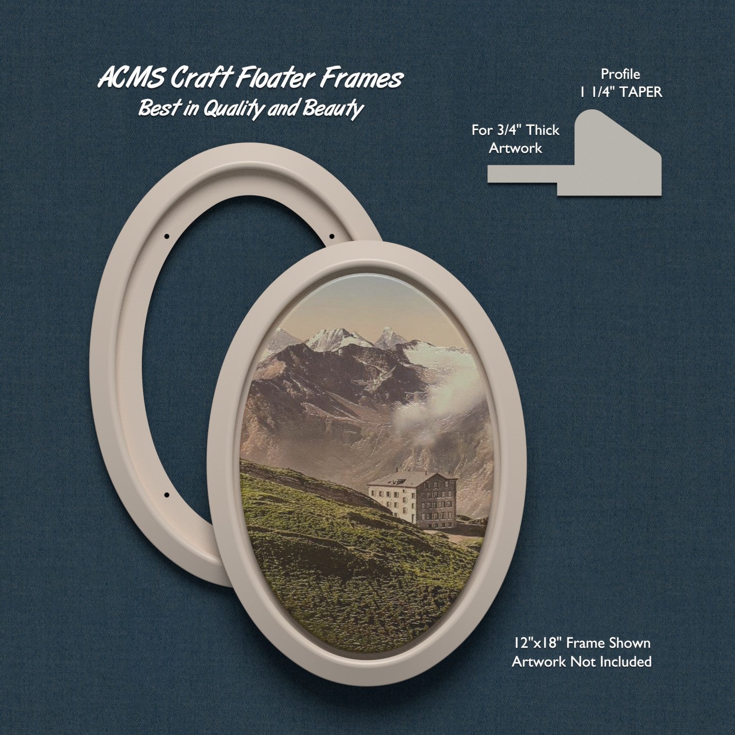 ACMS Oval Craft Floater Frame - For 3/4" Thick Artwork - Profile 1 1/4" TAPER