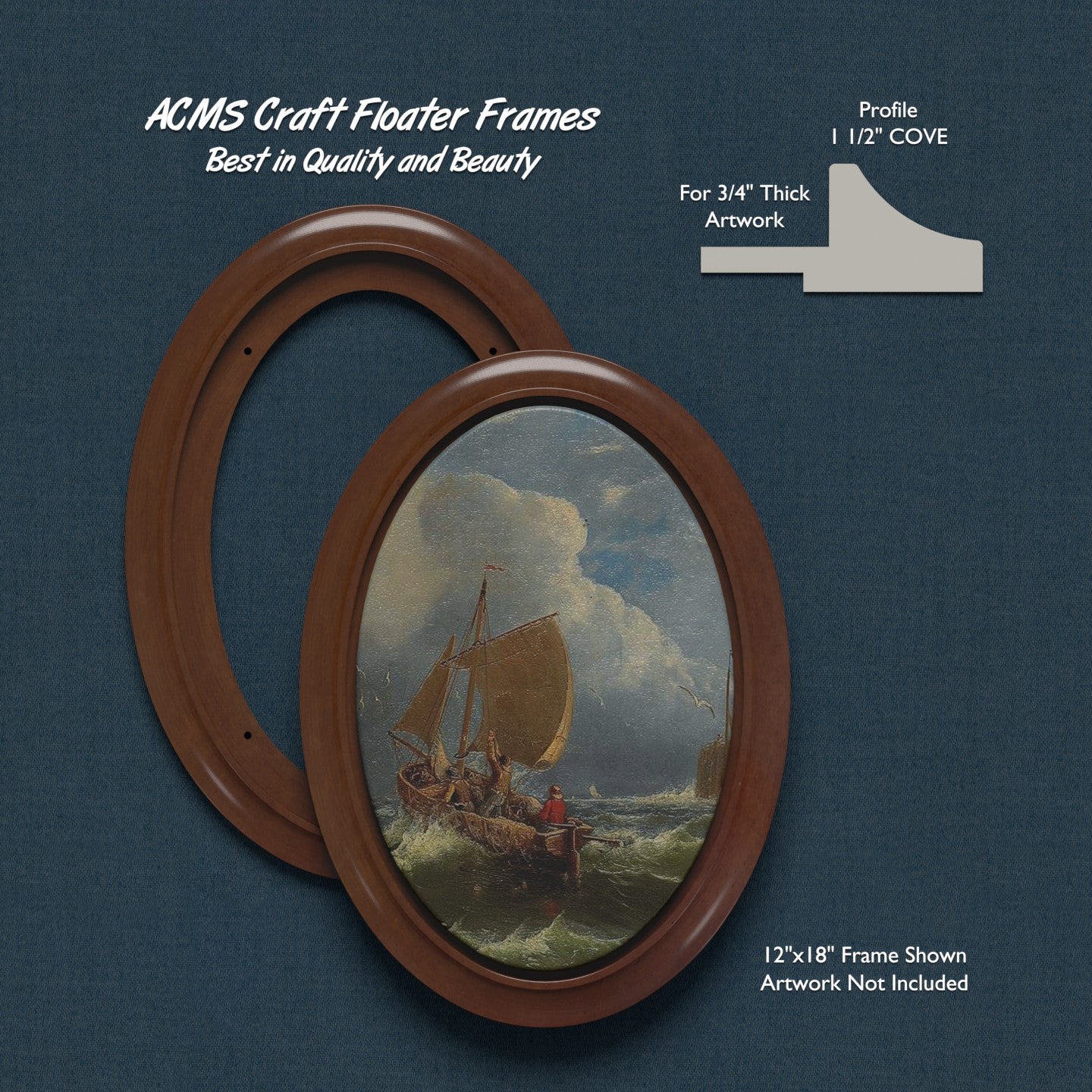 ACMS Oval Craft Floater Frame - For 3/4" Thick Artwork - Profile 1 1/2" COVE