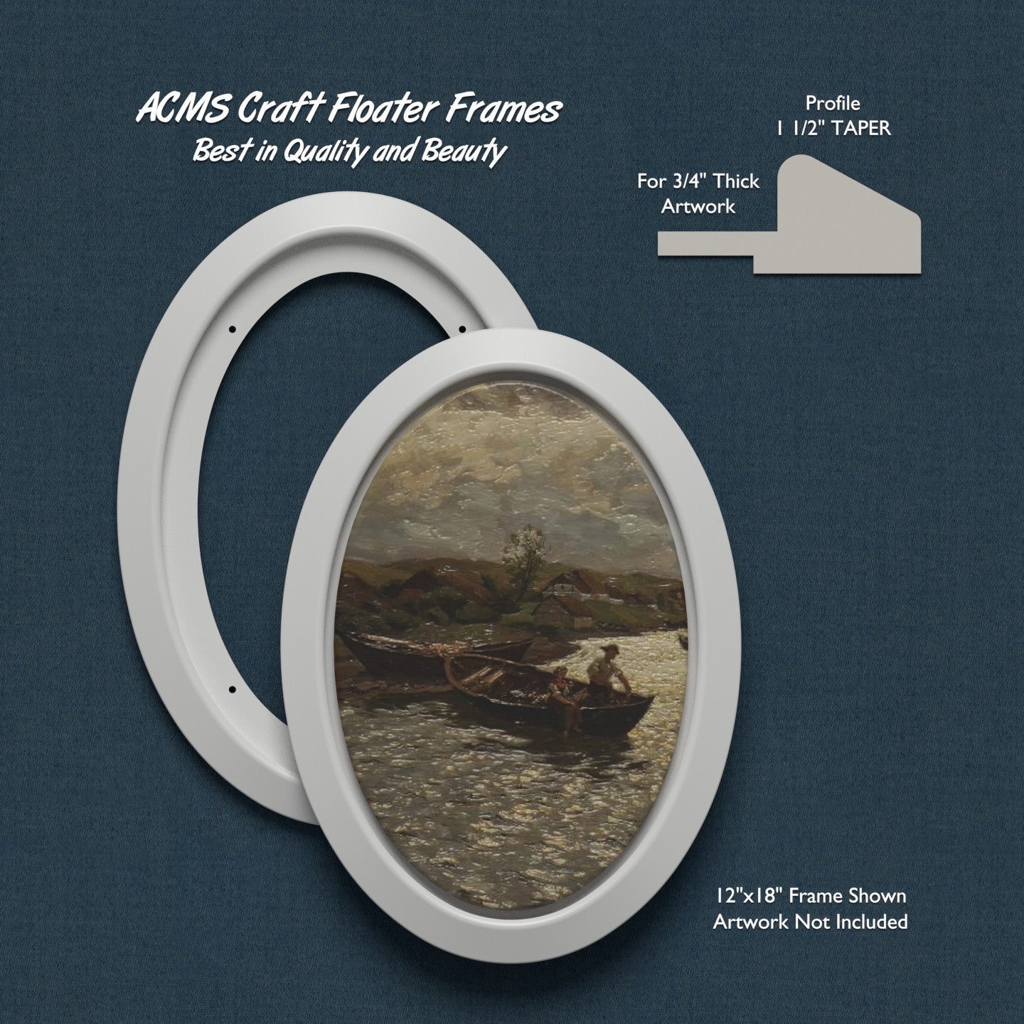 ACMS Oval Craft Floater Frame - For 3/4" Thick Artwork - Profile 1 1/2" TAPER