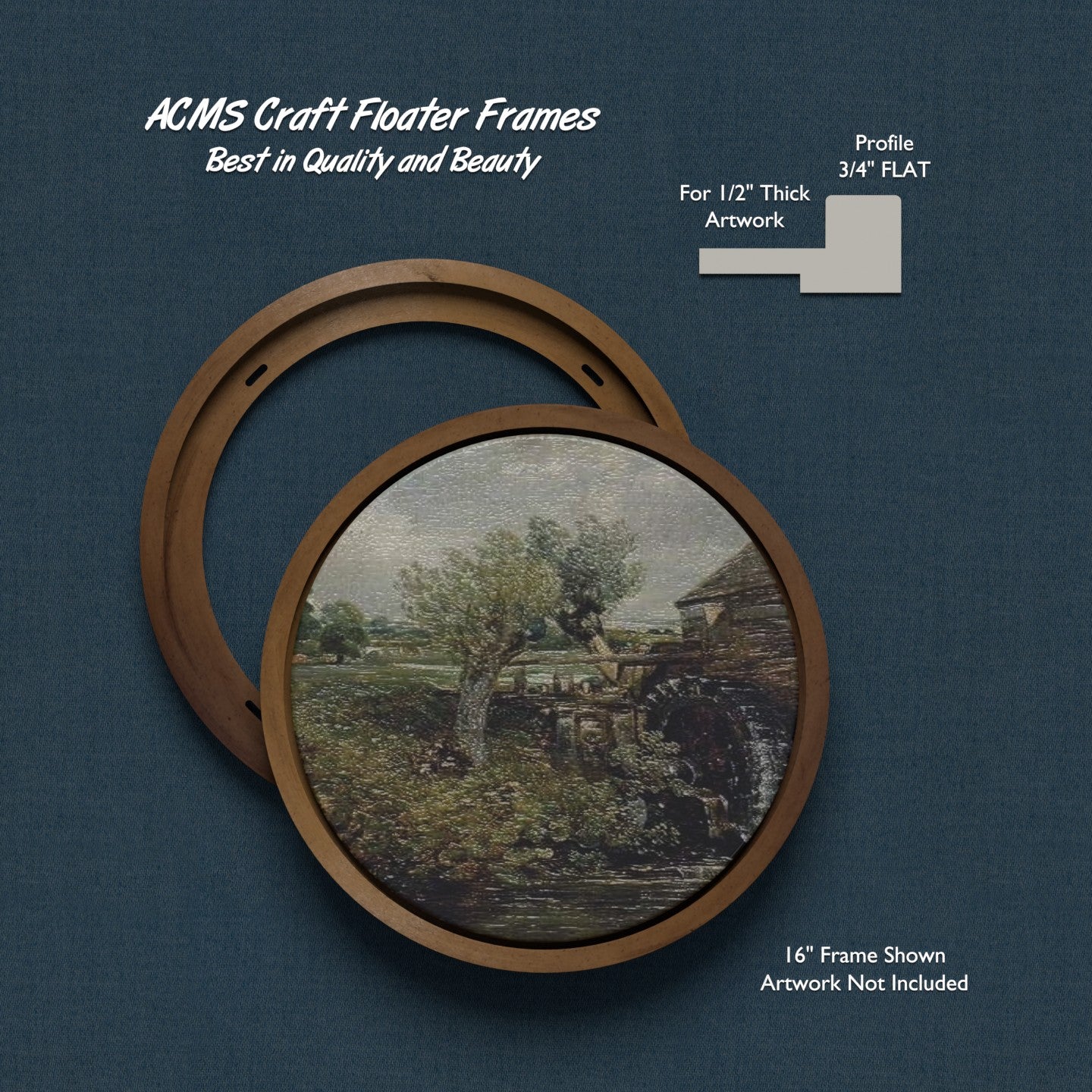 ACMS Round Craft Floater Frame - For 1/2" Thick Artwork - Profile 3/4" FLAT