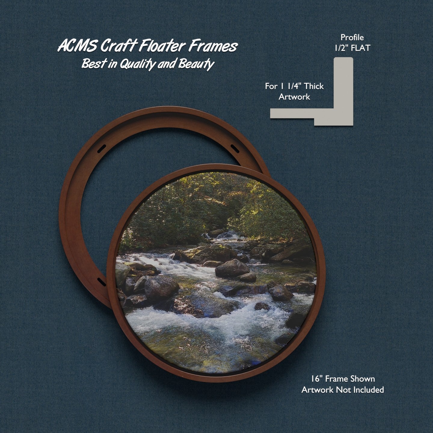ACMS Round Craft Floater Frame - For 1 1/4" Thick Artwork - Profile 1/2" FLAT
