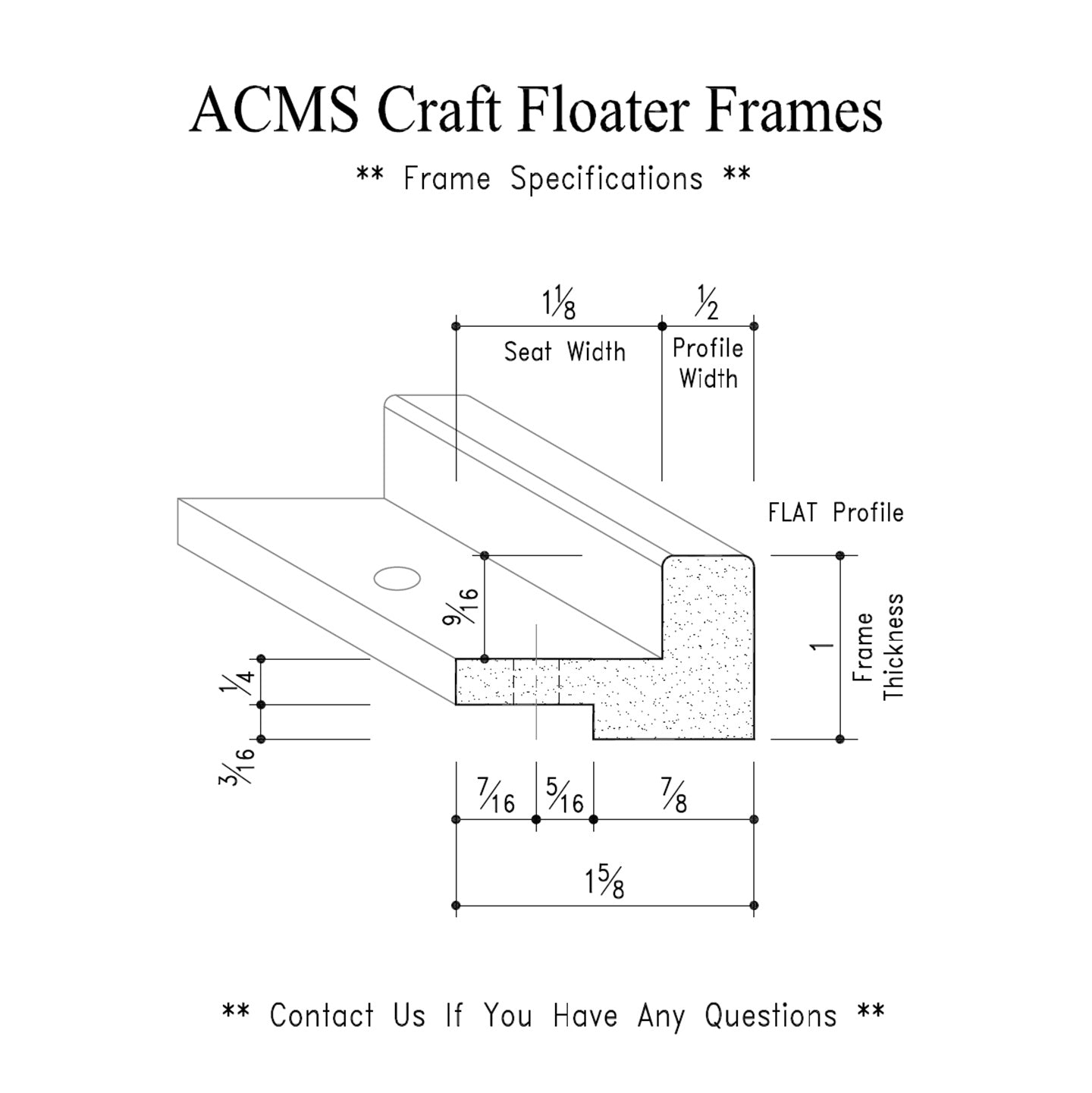 ACMS Soft Rectangular Craft Floater Frame - For 1/2" Thick Artwork - Profile 1/2" FLAT