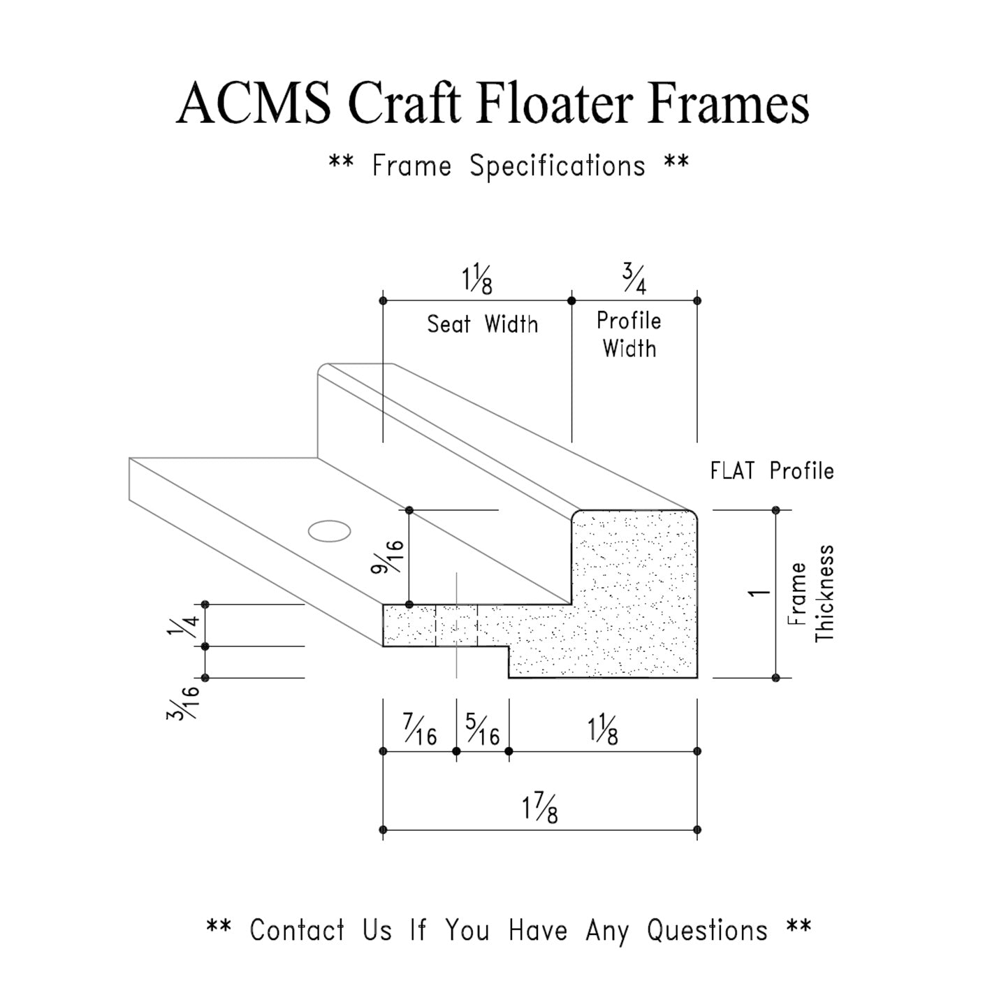 ACMS Soft Rectangular Craft Floater Frame - For 1/2" Thick Artwork - Profile 3/4" FLAT