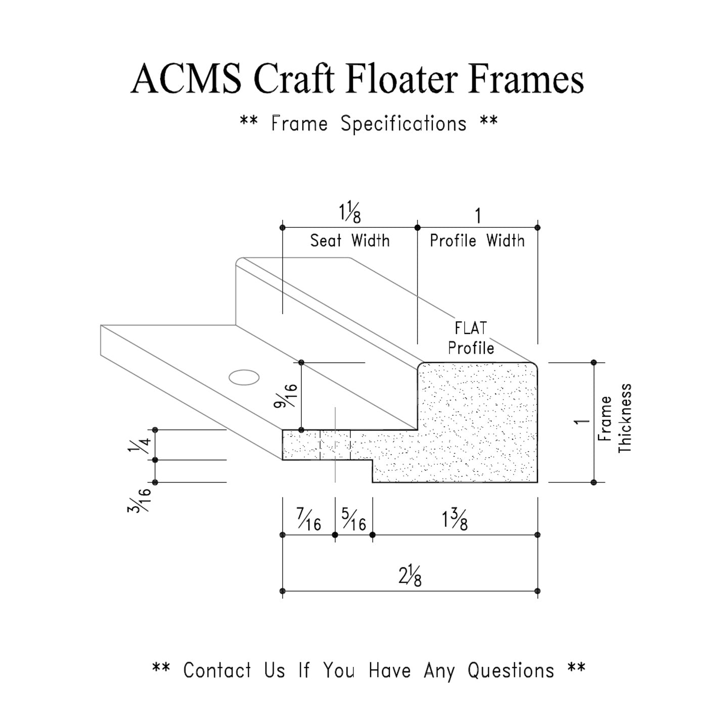 ACMS Soft Rectangular Craft Floater Frame - For 1/2" Thick Artwork - Profile 1" FLAT