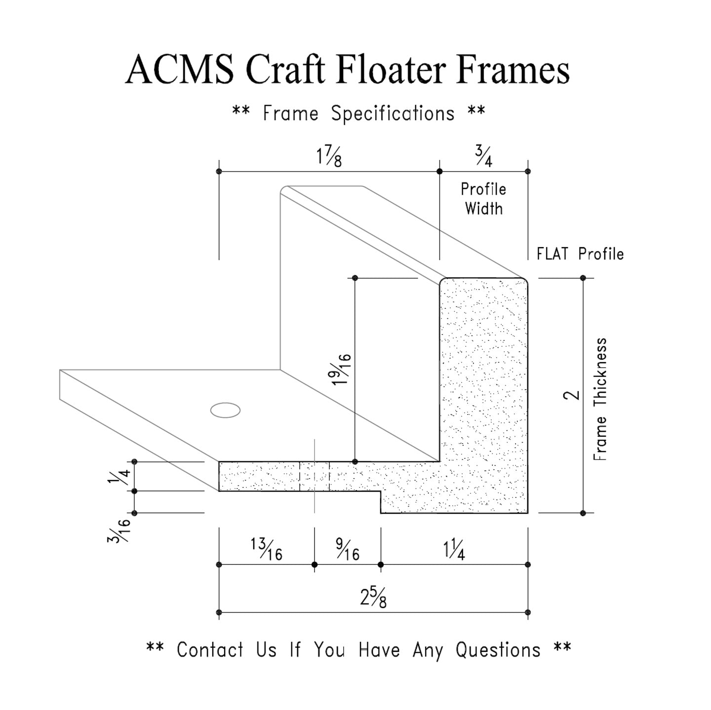 ACMS Round Craft Floater Frame - For 1 1/2" Thick Artwork - Profile 3/4" FLAT