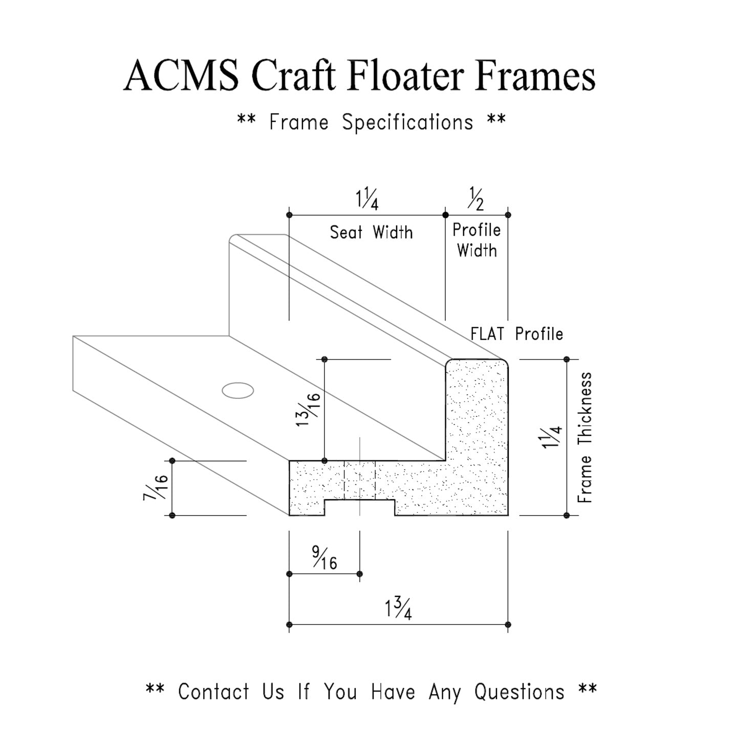 ACMS Round Craft Floater Frame - For 3/4" Thick Artwork - Profile 1/2" FLAT
