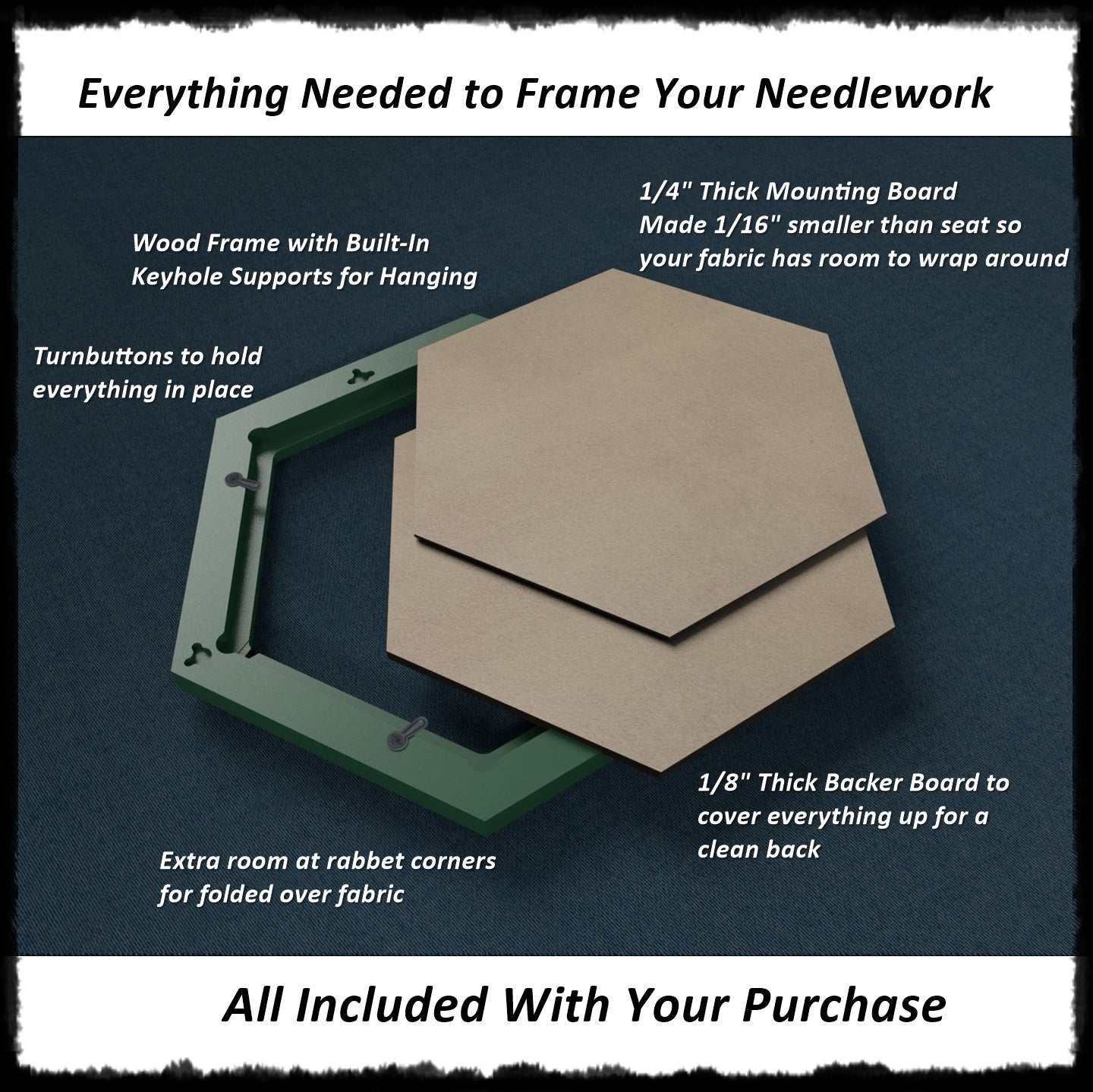 ACMS Hexagon Needlework Frame -Hump Cove Profile - 1.25" Frame Width