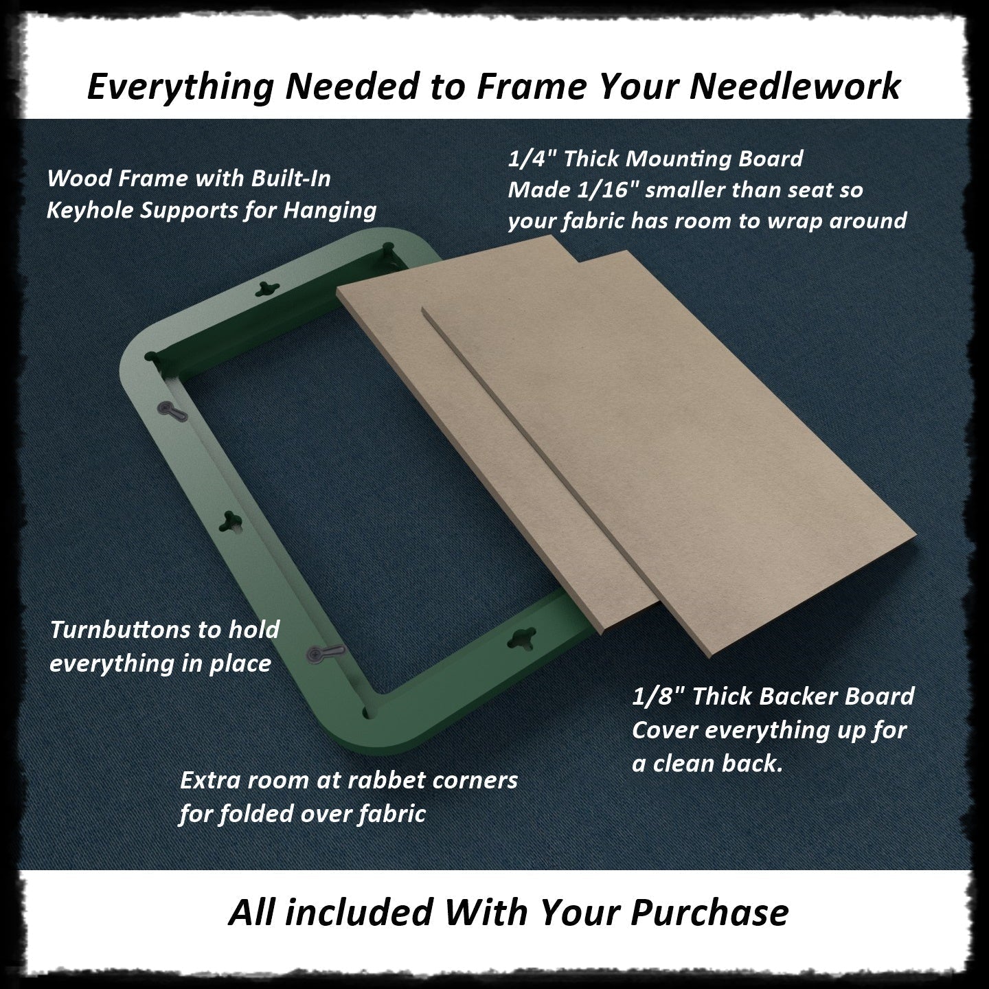 ACMS Sharp Rectangular Needlework Frame - Flat Profile - 1.25" Frame Width