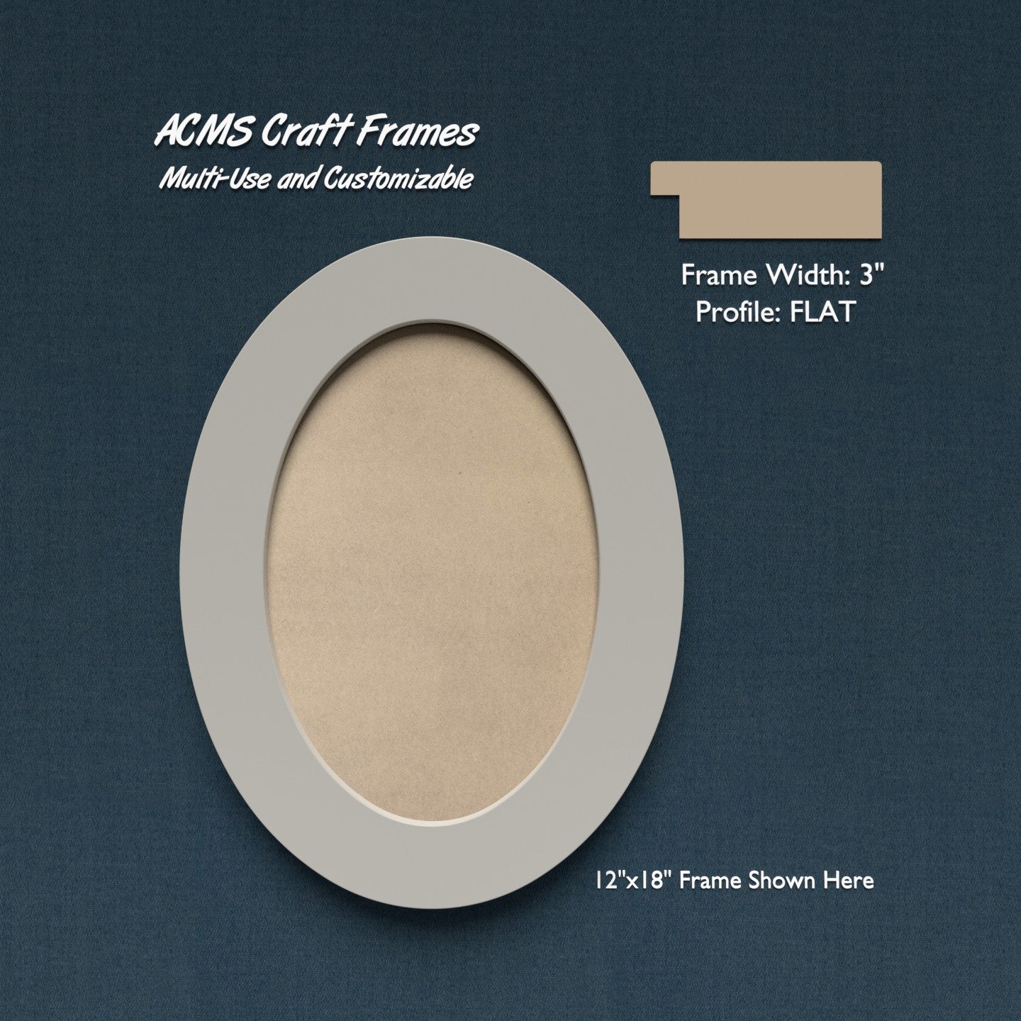 Oval Craft Frame - FLAT Profile - 3" Frame Width - 1" Thick