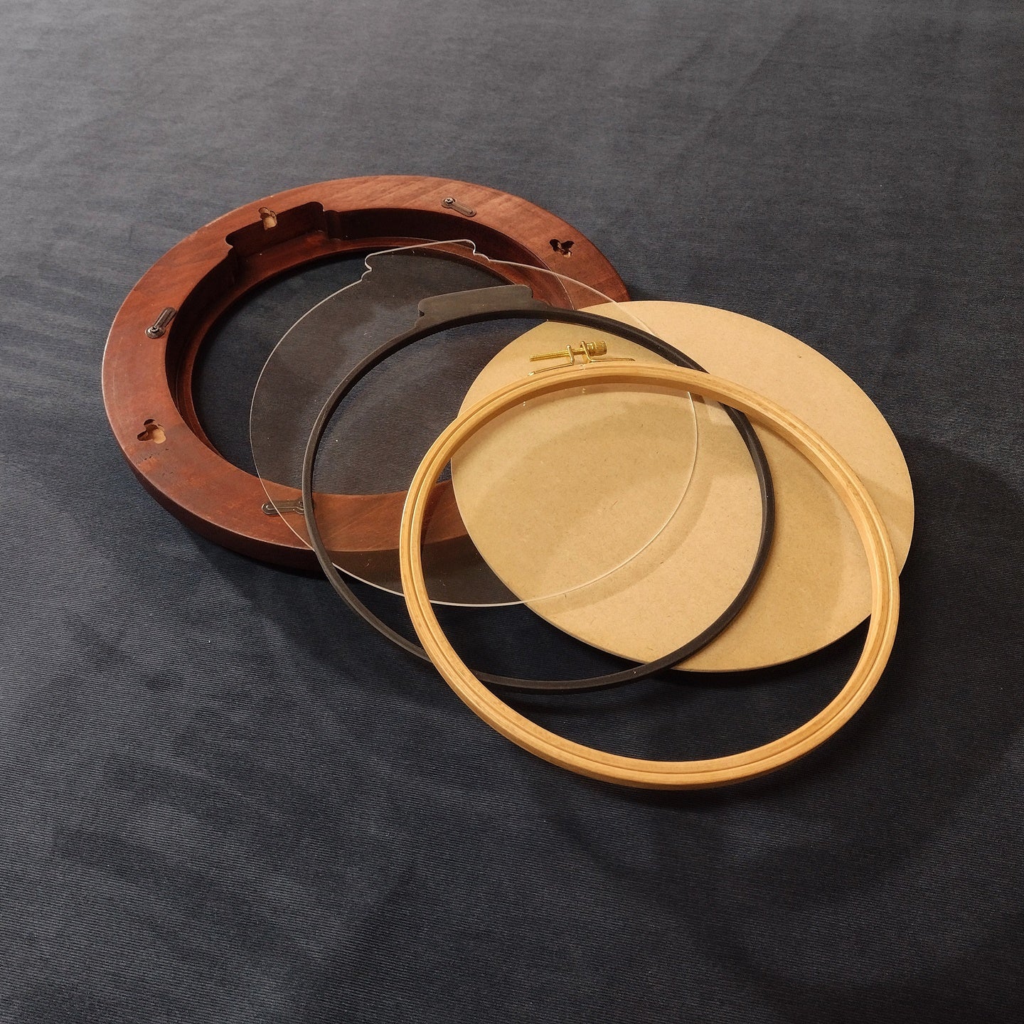 Hardwood ShadowBox Hoop Frame - Cottage Profile - Rich Mahogany Finish
