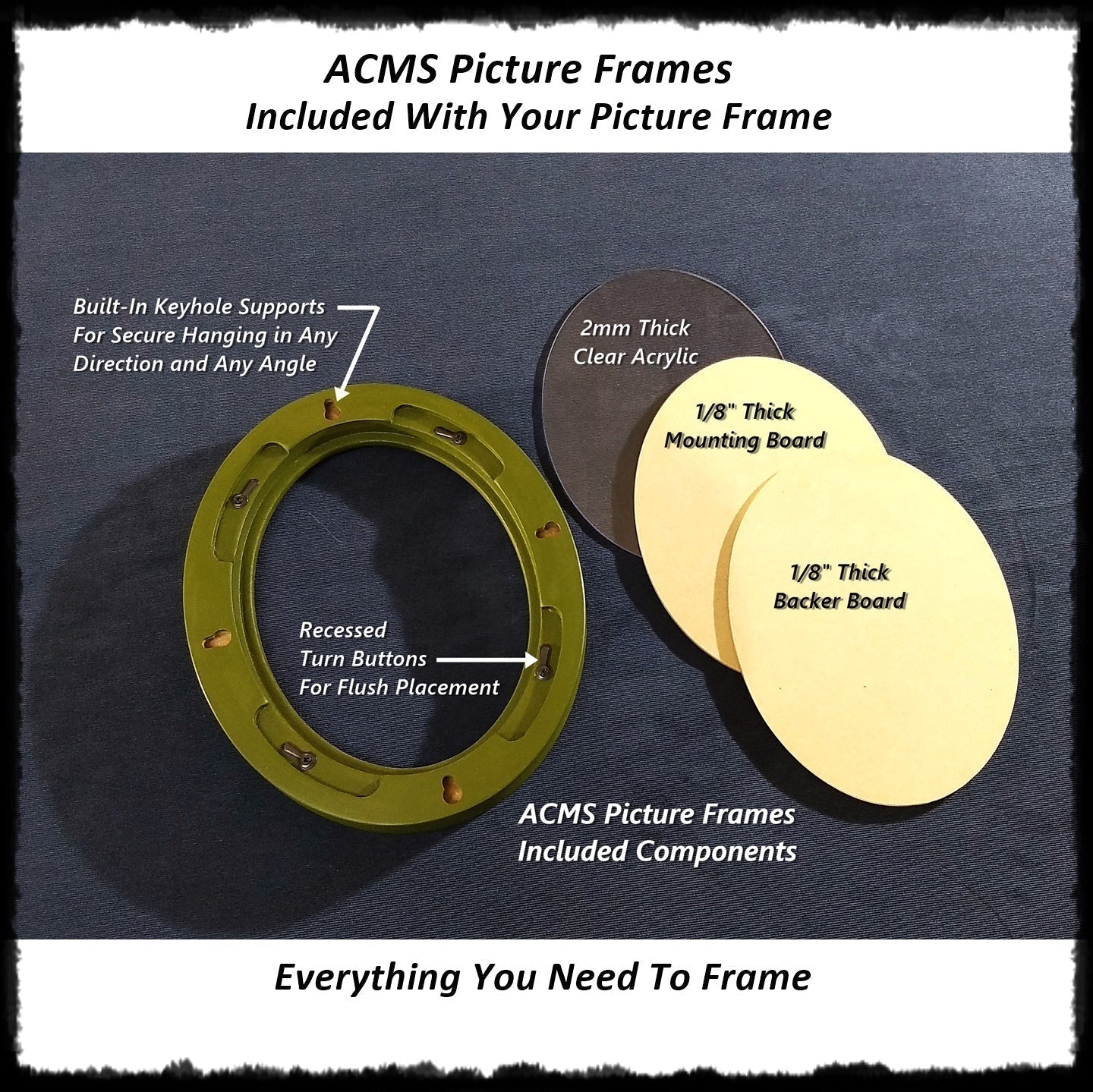 Oval Picture Frame - Reverse Taper Profile - 1.25" Frame Width