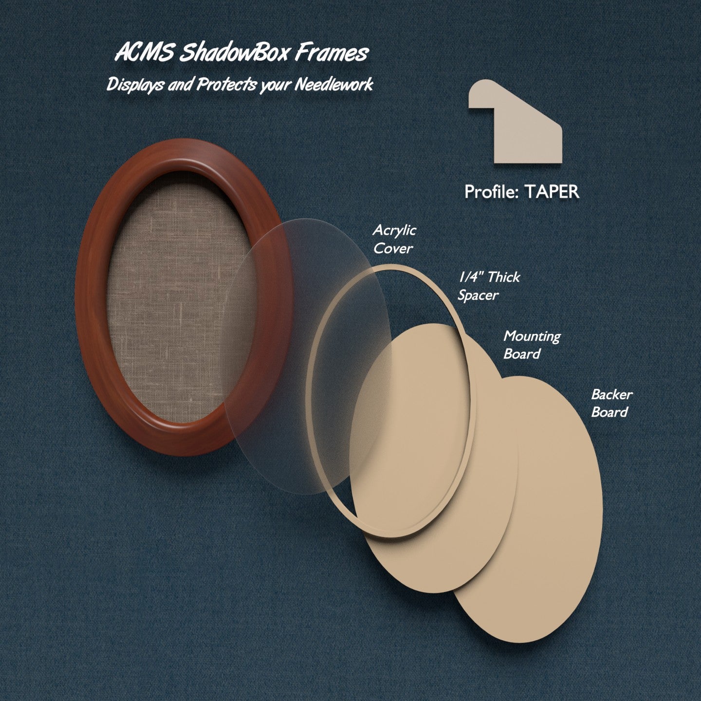 Oval ShadowBox Frame - TAPER Profile - 1.375" Frame Width