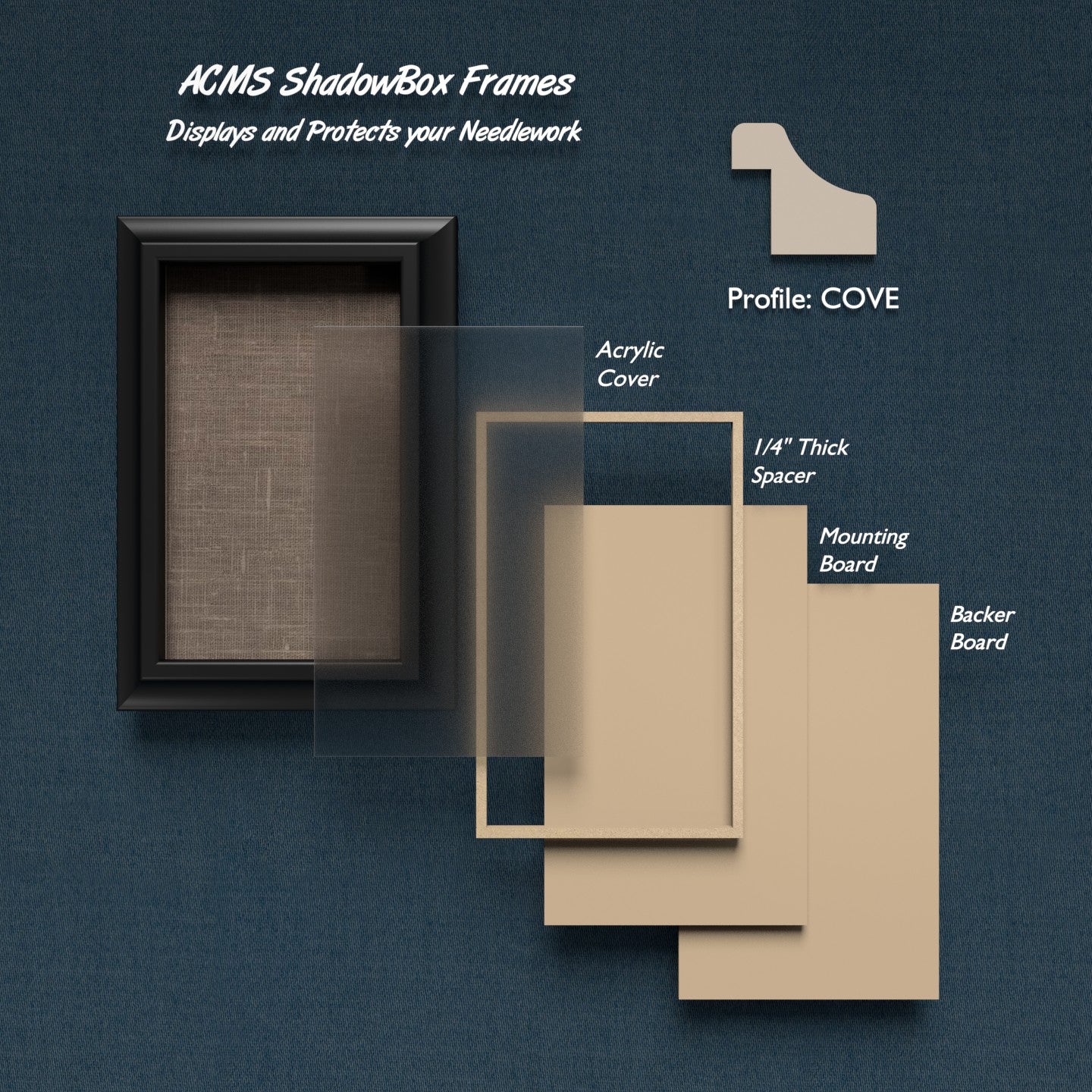 Rectangular ShadowBox Frame - COVE Profile - 1.375" Frame Width