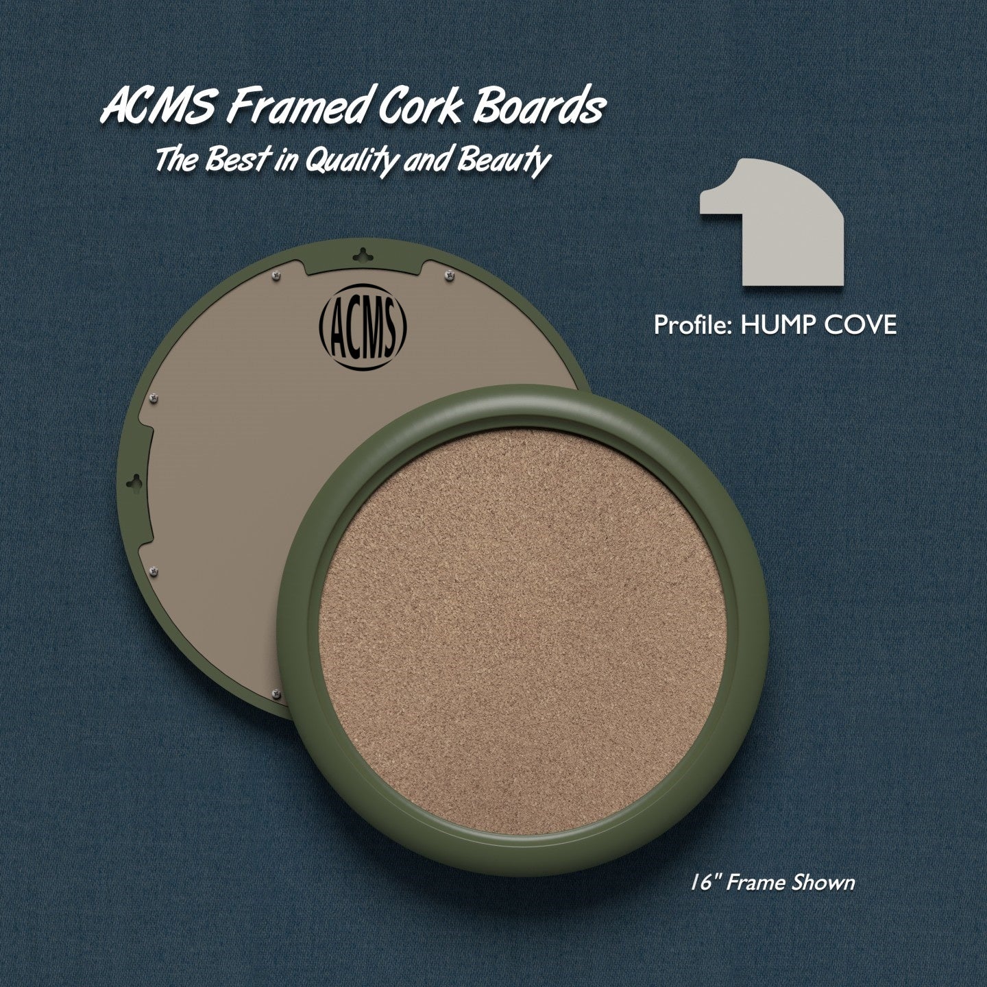 ACMS Round Framed Corkboard - 1 3/8" HUMP COVE Profile
