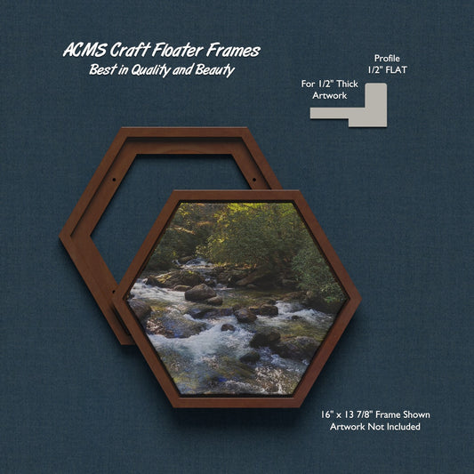 ACMS Hexagon Craft Floater Frame - For 1/2" Thick Artwork - Profile 1/2" FLAT