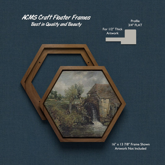 ACMS Hexagon Craft Floater Frame - For 1/2" Thick Artwork - Profile 3/4" FLAT