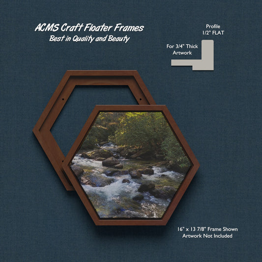 ACMS Hexagon Craft Floater Frame - For 3/4" Thick Artwork - Profile 1/2" FLAT - 1 1/4" Thick Frame