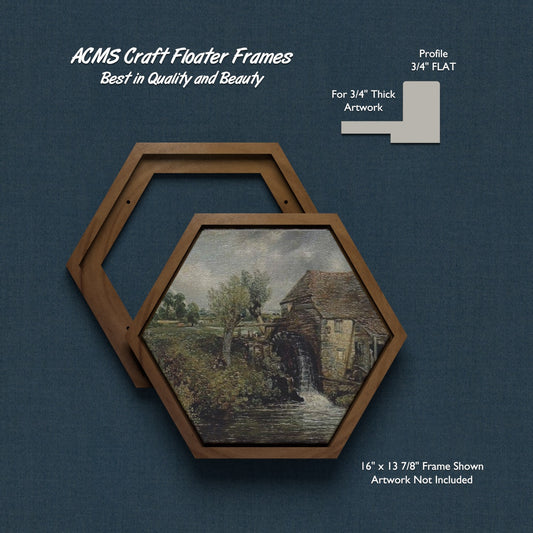 ACMS Hexagon Craft Floater Frame - For 3/4" Thick Artwork - Profile 3/4" FLAT - 1 1/4" Thick Frame