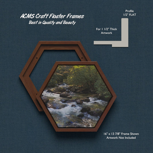 ACMS Hexagon Craft Floater Frame - For 1 1/2" Thick Artwork - Profile 1/2" FLAT