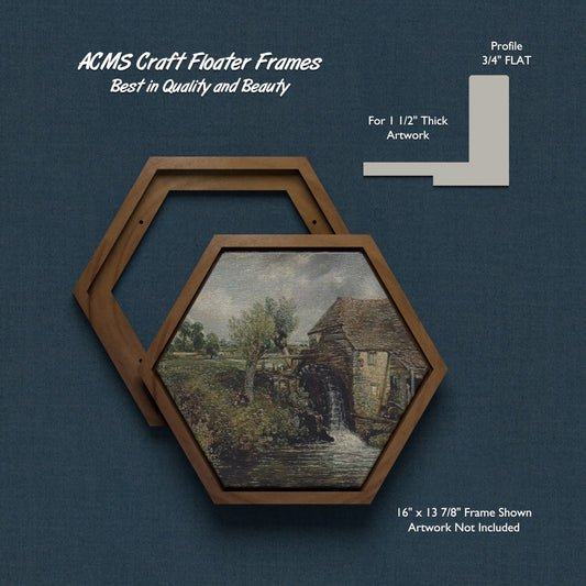 ACMS Hexagon Craft Floater Frame - For 1 1/2" Thick Artwork - Profile 3/4" FLAT