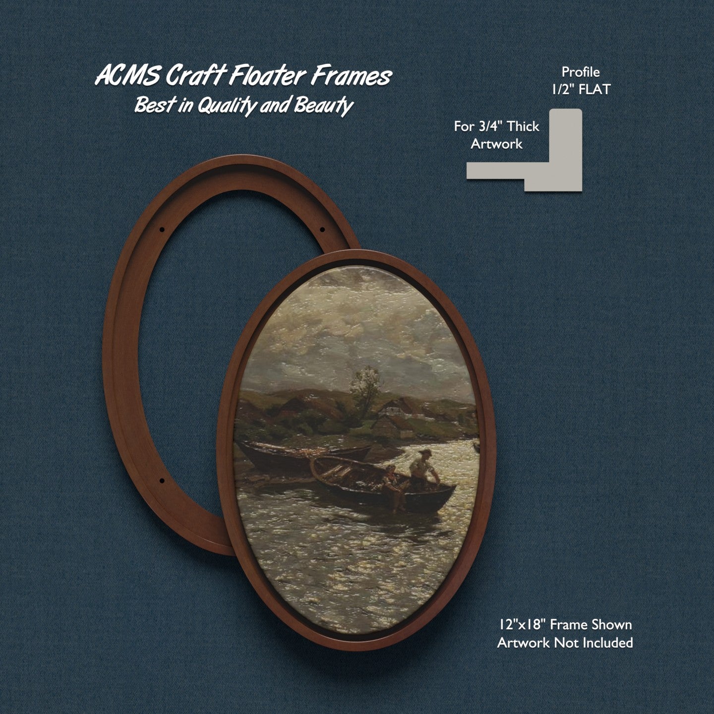 ACMS Oval Craft Floater Frame - For 3/4" Thick Artwork - Profile 1/2" FLAT