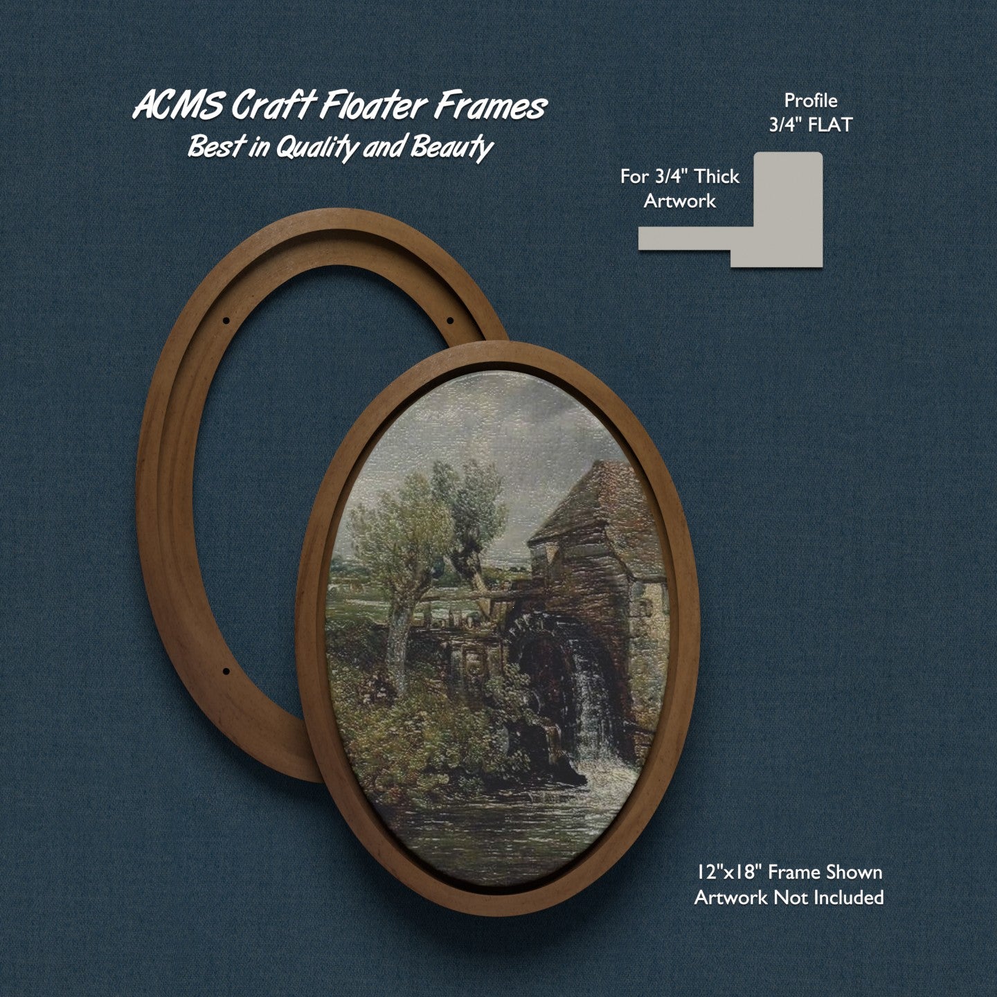 ACMS Oval Craft Floater Frame - For 3/4" Thick Artwork - Profile 3/4" FLAT - 1 1/4" Thick Frame
