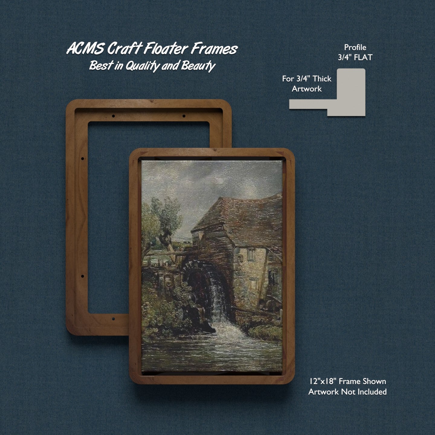 ACMS Soft Rectangular Craft Floater Frame - For 3/4" Thick Artwork - Profile 3/4" FLAT - 1 1/4" Thick Frame