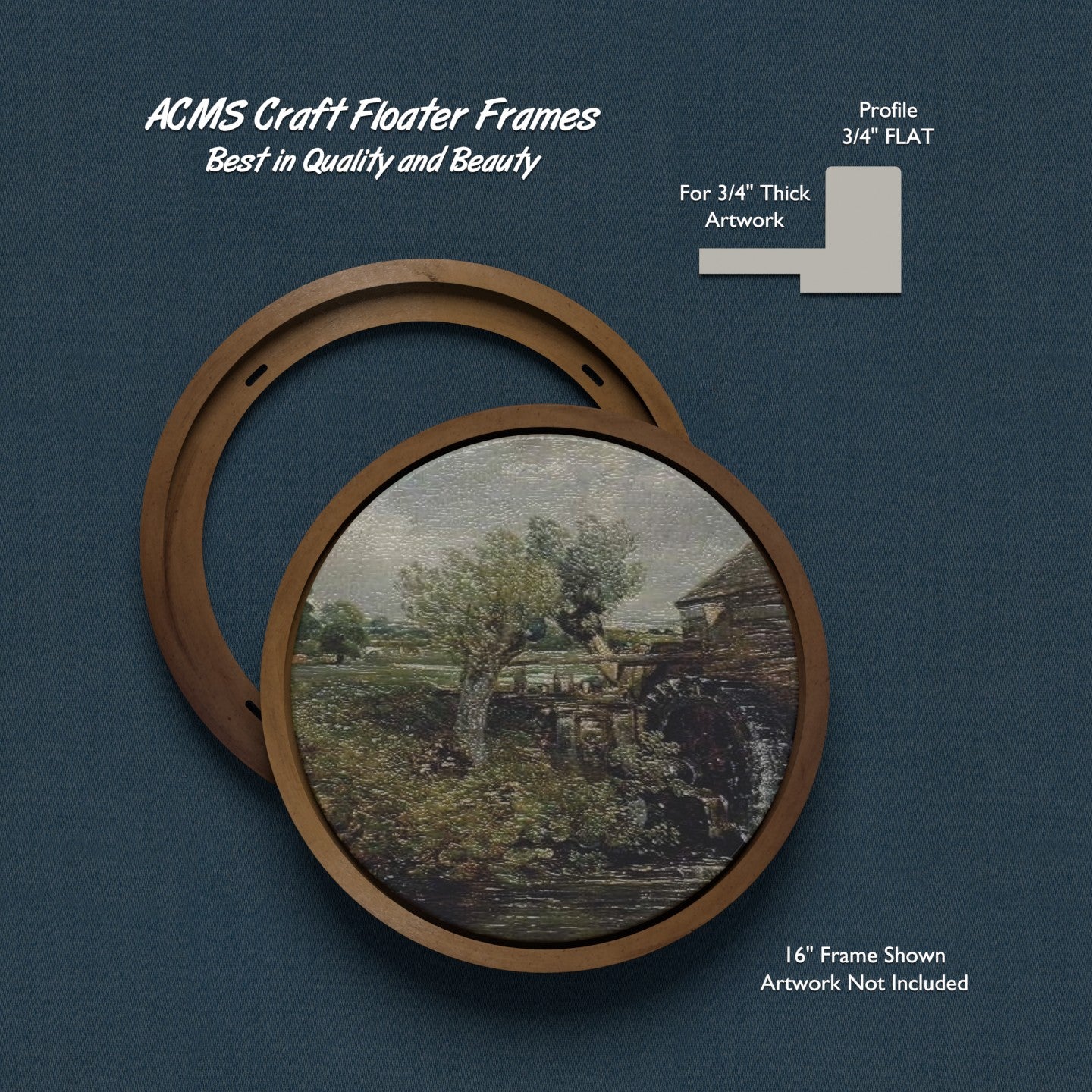 ACMS Round Craft Floater Frame - For 3/4" Thick Artwork - Profile 3/4" FLAT - 1 1/4" Thick Frame