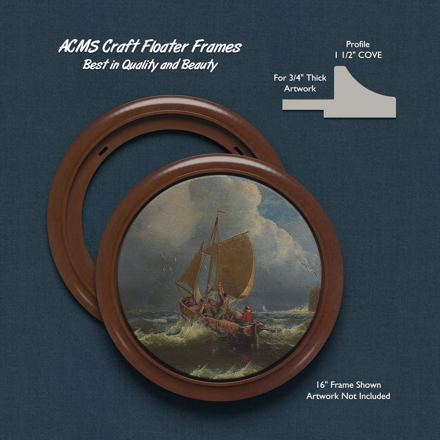 ACMS Round Craft Floater Frame - For 3/4" Thick Artwork - Profile 1 1/2" COVE - 1 1/4" Thick Frame