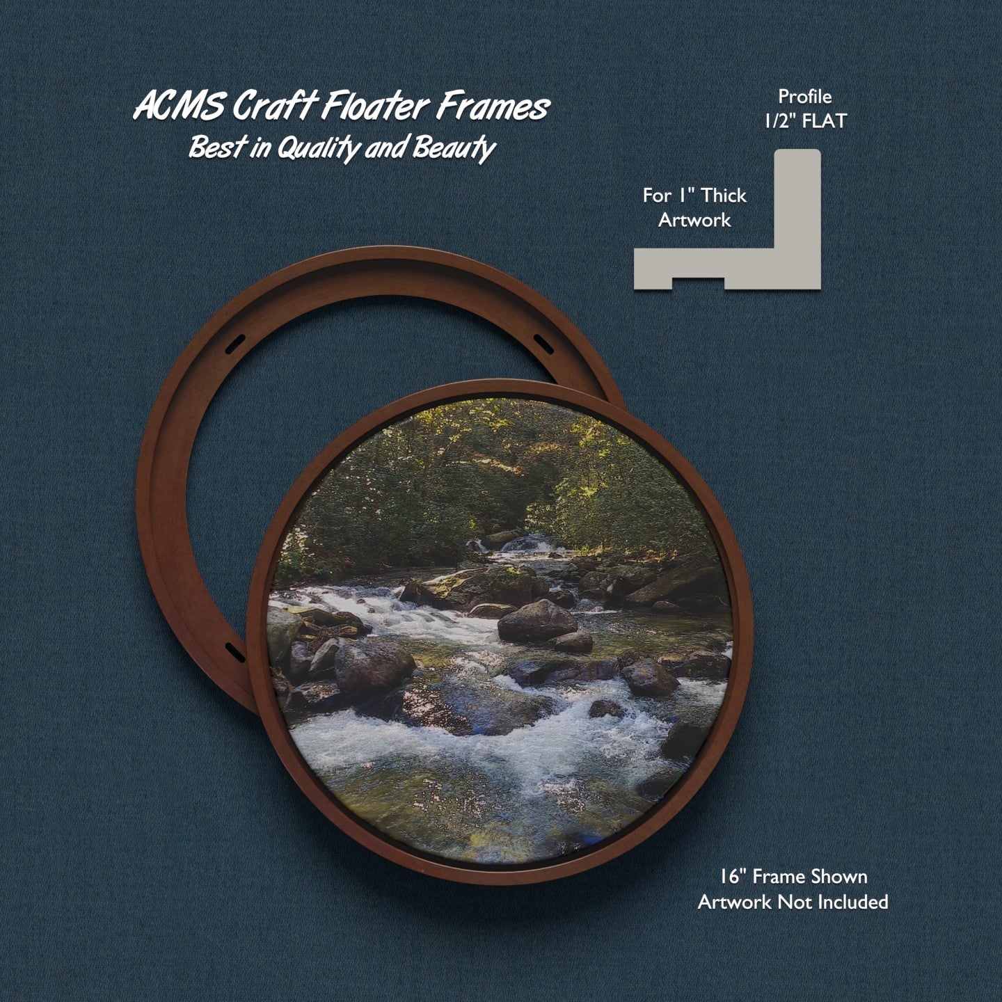 ACMS Round Craft Floater Frame - For 1" Thick Artwork - Profile 1/2" FLAT