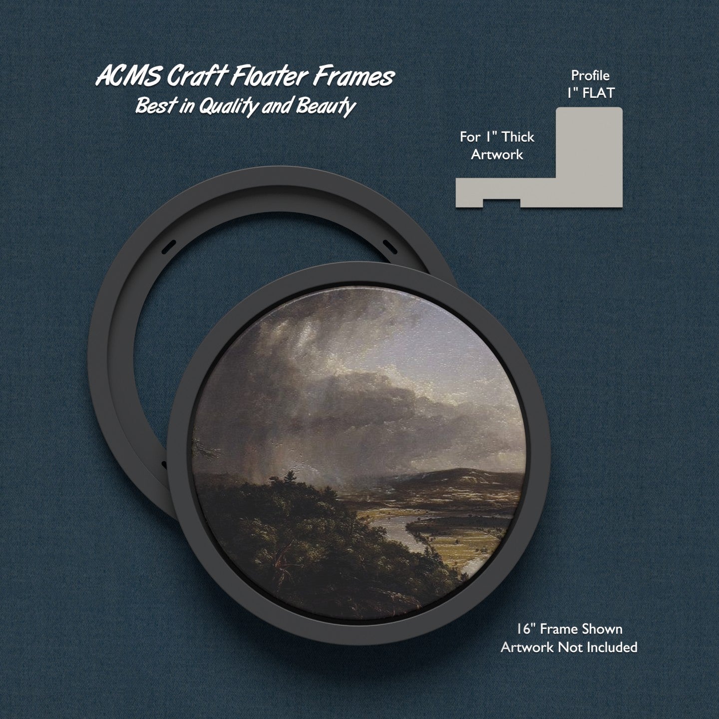 ACMS Round Craft Floater Frame - For 1" Thick Artwork - Profile 1" FLAT