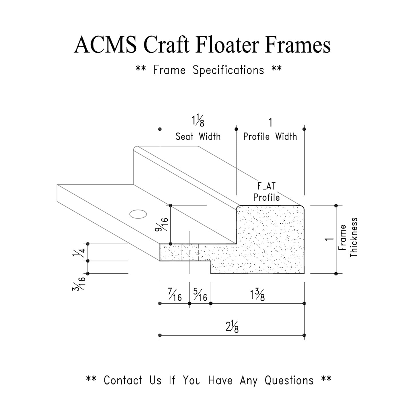 ACMS Soft Square Craft Floater Frame - For 1/2" Thick Artwork - Profile 1" FLAT