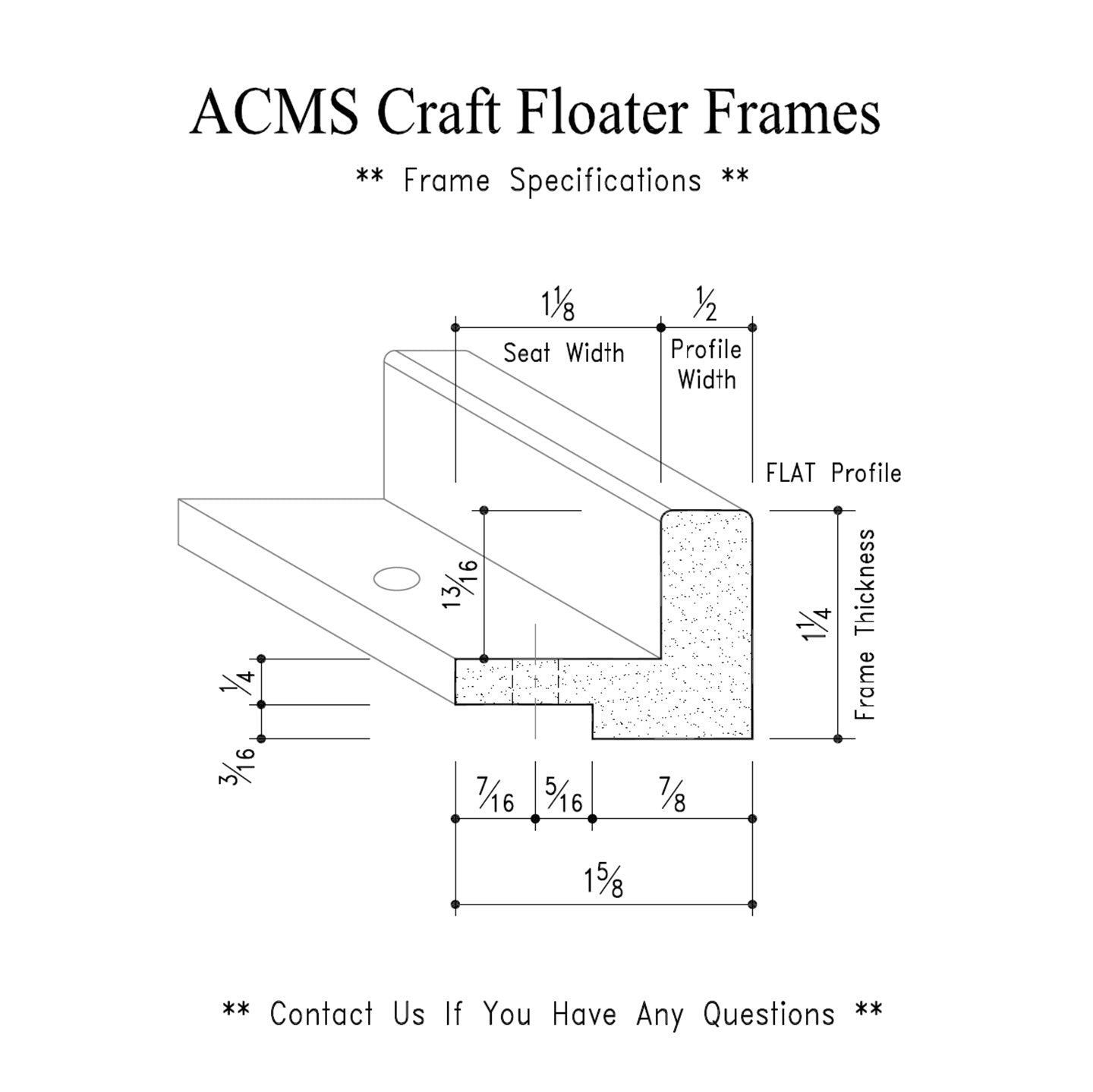 ACMS Soft Rectangular Craft Floater Frame - For 3/4" Thick Artwork - Profile 1/2" FLAT - 1 1/4" Thick Frame