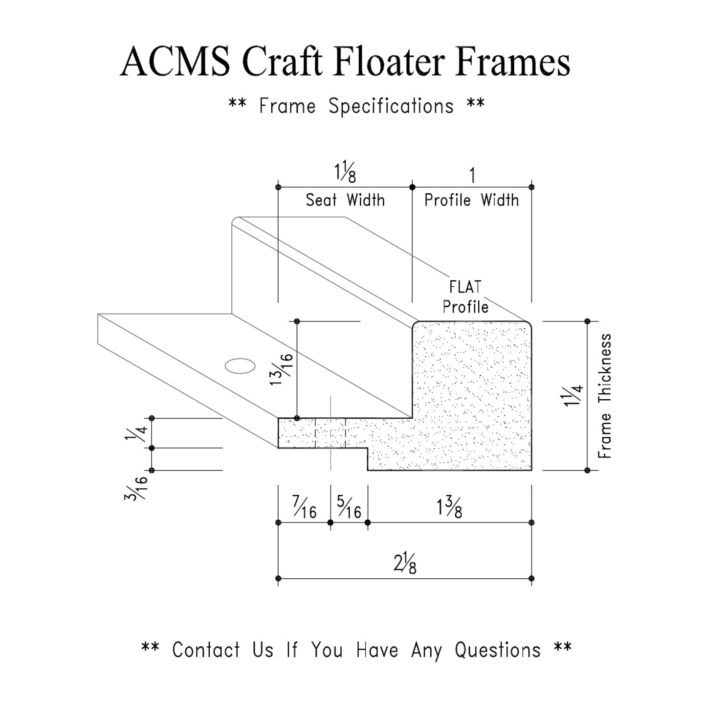 ACMS Soft Square Craft Floater Frame - For 3/4" Thick Artwork - Profile 1" FLAT - 1 1/4" Thick Frame