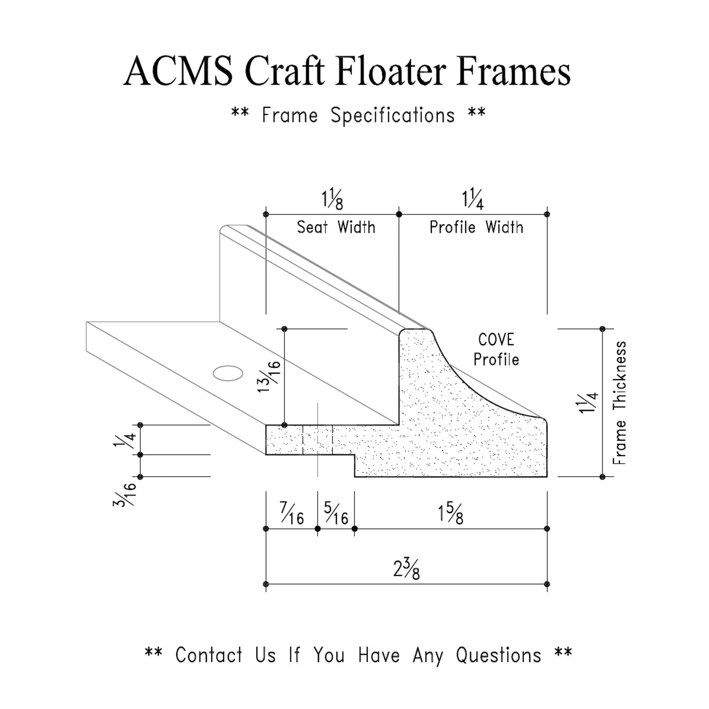 ACMS Round Craft Floater Frame - For 3/4" Thick Artwork - Profile 1 1/4" COVE - 1 1/4" Thick Frame