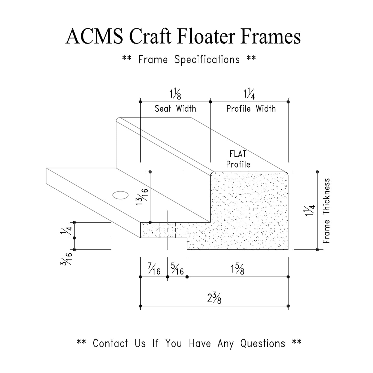 ACMS Round Craft Floater Frame - For 3/4" Thick Artwork - Profile 1 1/4" FLAT - 1 1/4" Thick Frame