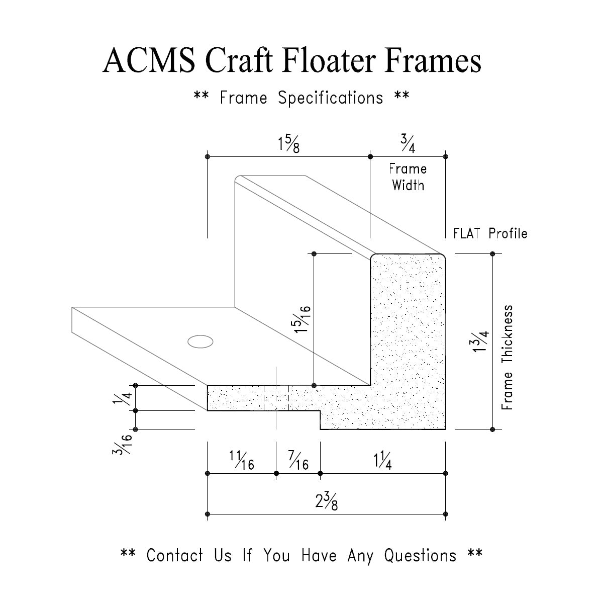 ACMS Round Craft Floater Frame - For 1 1/4" Thick Artwork - Profile 3/4" FLAT - 1 3/4" Thick Frame