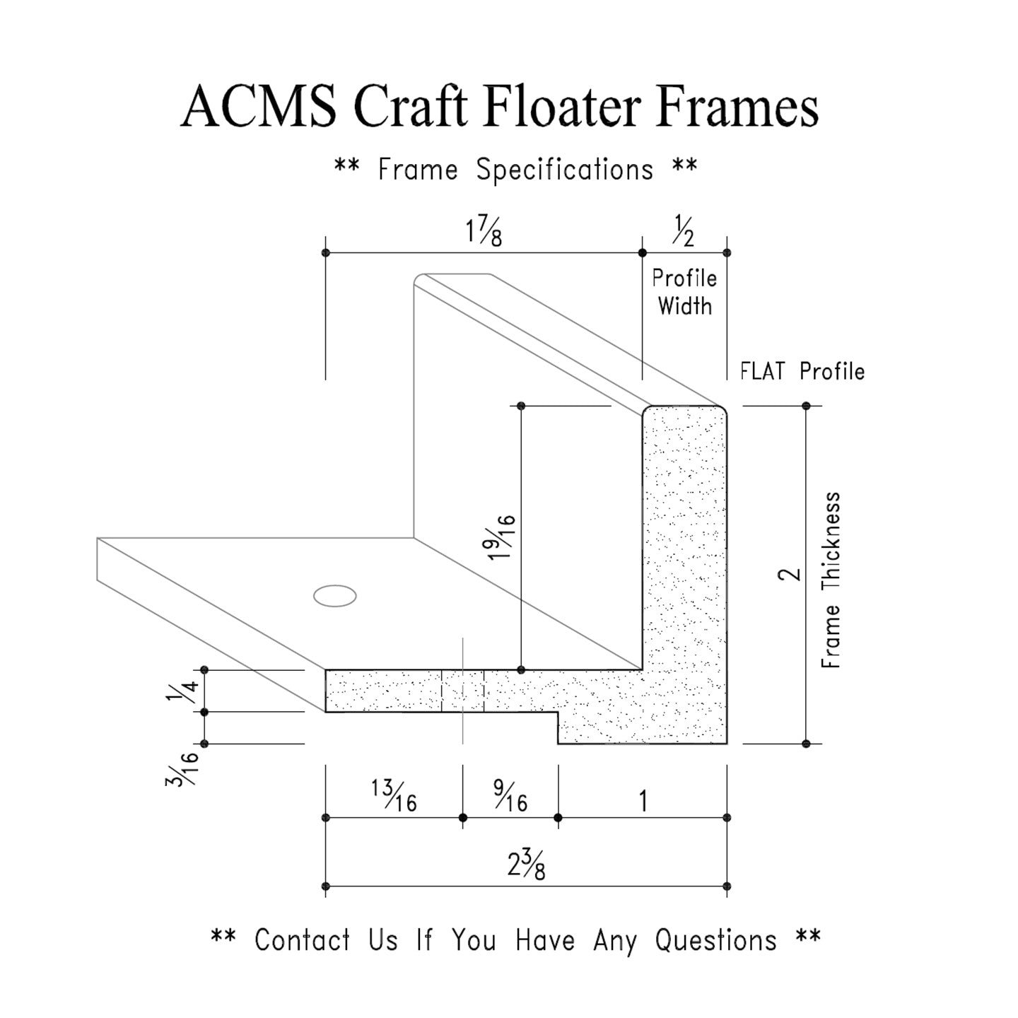 ACMS Soft Square Craft Floater Frame - For 1 1/2" Thick Artwork - Profile 1/2" FLAT