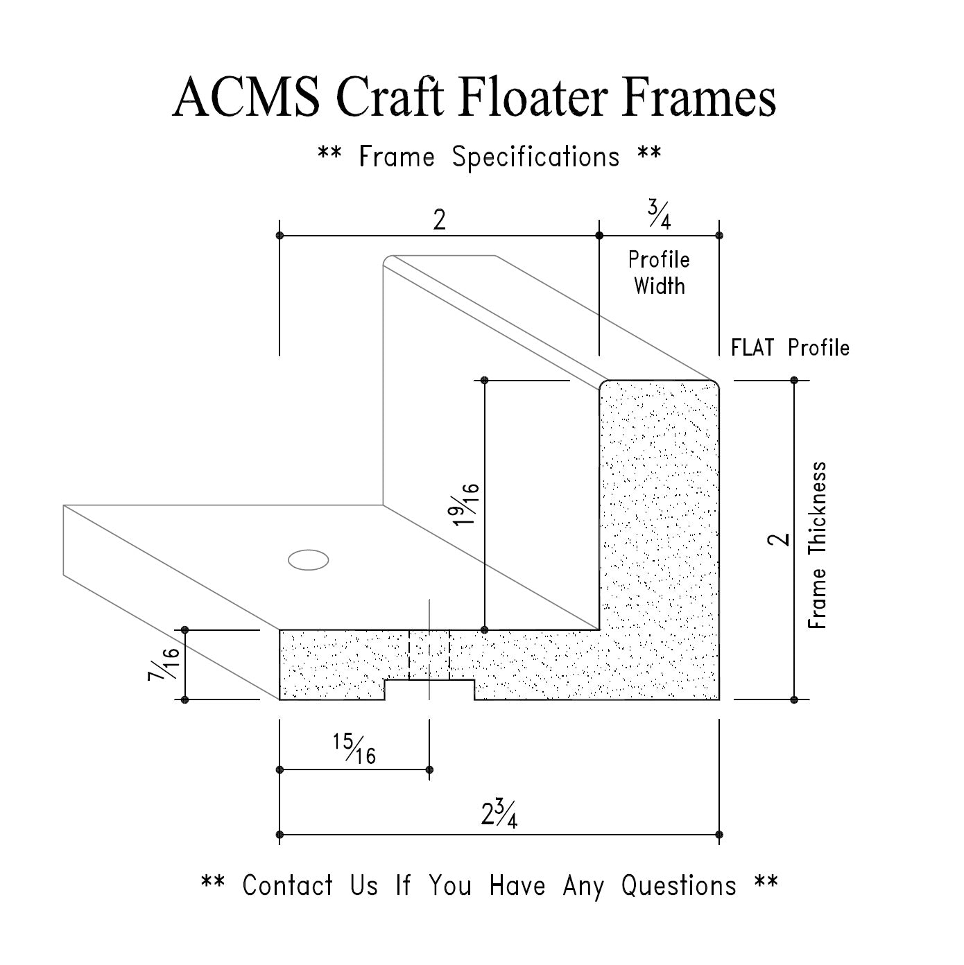 ACMS Round Craft Floater Frame - For 1 1/2" Thick Artwork - Profile 3/4" FLAT