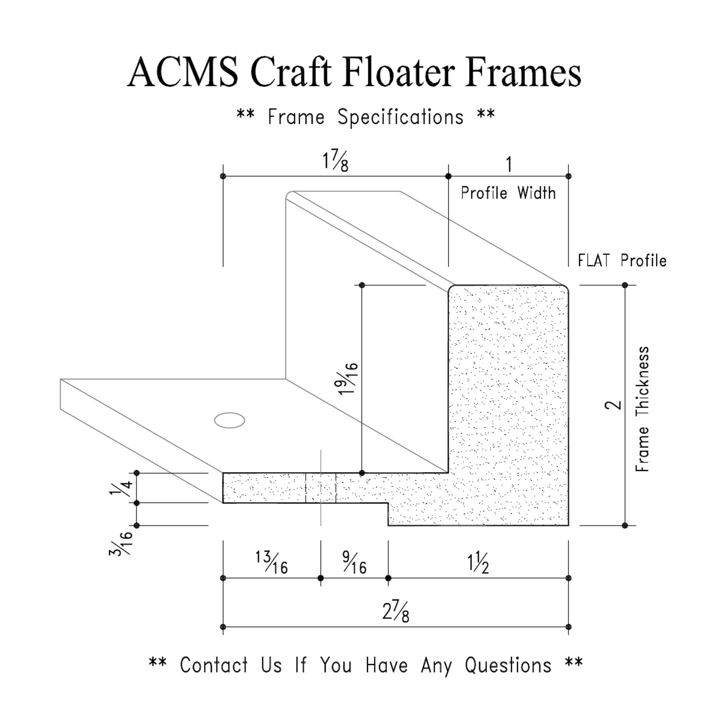 ACMS Oval Craft Floater Frame - For 1 1/2" Thick Artwork - Profile 1" FLAT