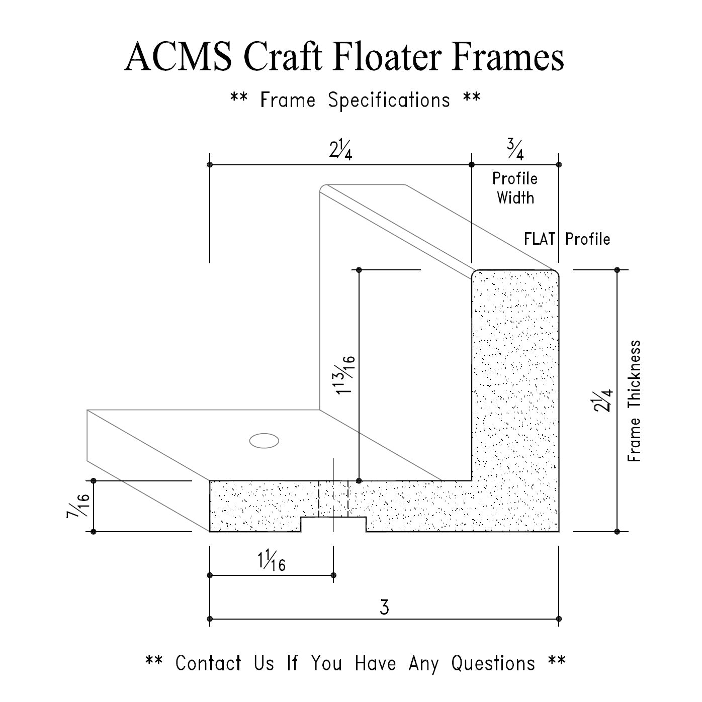 ACMS Round Craft Floater Frame - For 1 3/4" Thick Artwork - Profile 3/4" FLAT