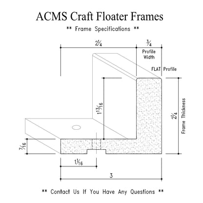 ACMS Round Craft Floater Frame - For 1 3/4" Thick Artwork - Profile 3/4" FLAT